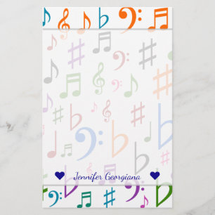 Custom Name; Many Colourful Music Notes and Symbol Stationery