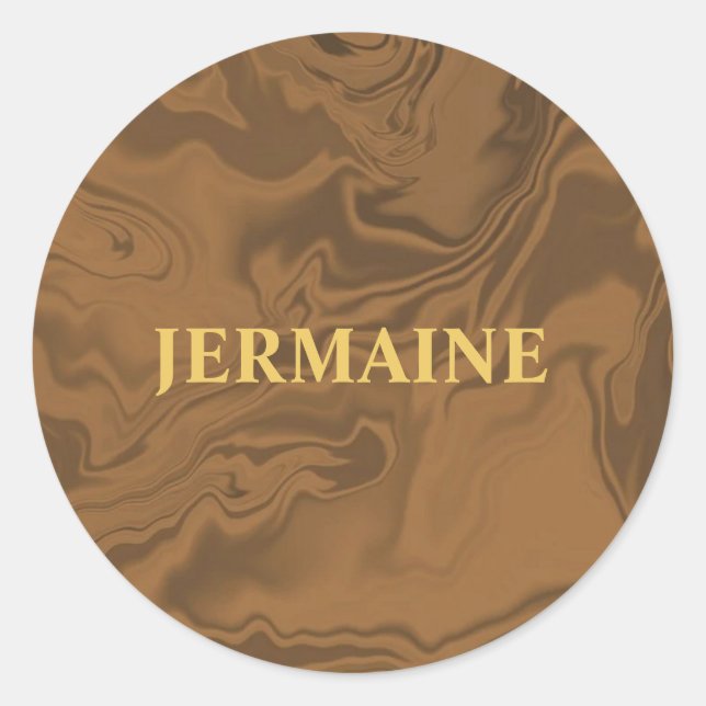 Custom name marble brown texture classic round sticker (Front)