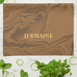 Custom name marble brown texture kitchen towel