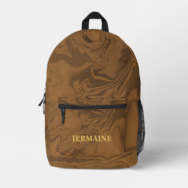 Custom name marble brown texture printed backpack (Front)