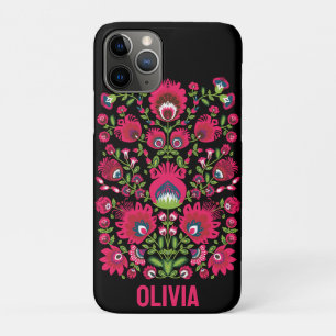 Custom name Maroon symmetrical Folk Wycinanki iPhone 11 Pro Case