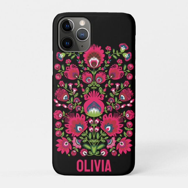 Custom name Maroon symmetrical Folk Wycinanki  Case-Mate iPhone Case (Back)