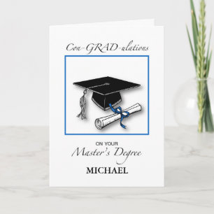 Custom Name Master's Degree Man Graduation Blue Card