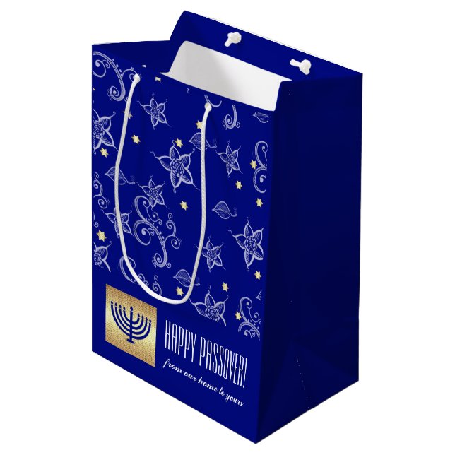 Custom Name Menorah Design Passover Medium Gift Bag (Front Angled)