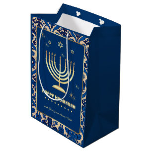 Custom Name Menorah Festive Design Gift Bags