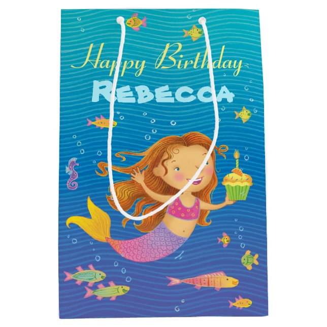 Custom Name Mermaid Birthday Gift Bag (Front)