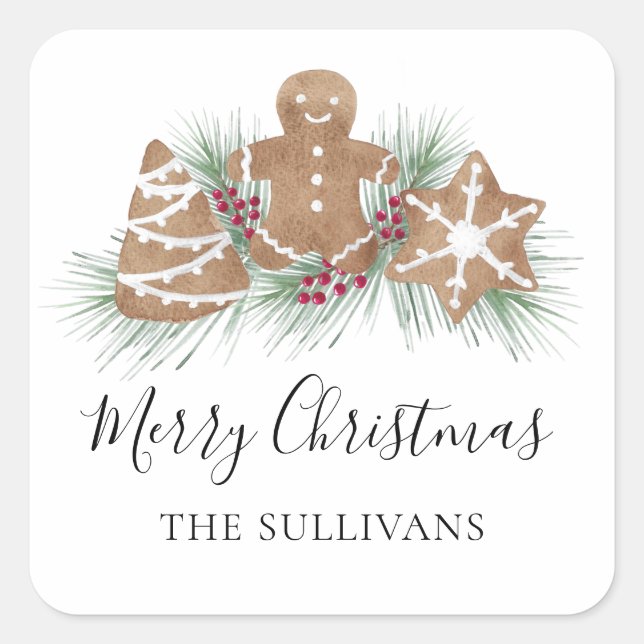 Custom Name Merry Christmas Cookies Square Sticker (Front)