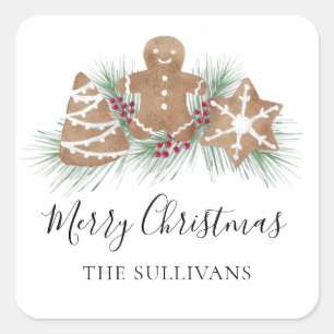 Custom Name Merry Christmas Cookies Square Sticker