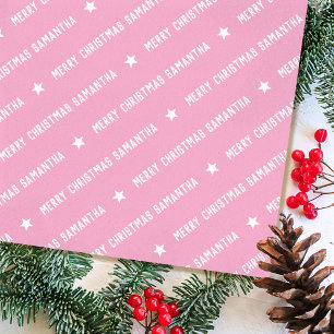 Custom Name Merry Christmas Typography Candy Pink Tissue Paper