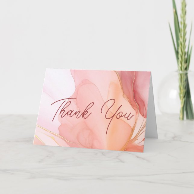 Custom Name Message Feminine Peach Floral Business Thank You Card (Front)