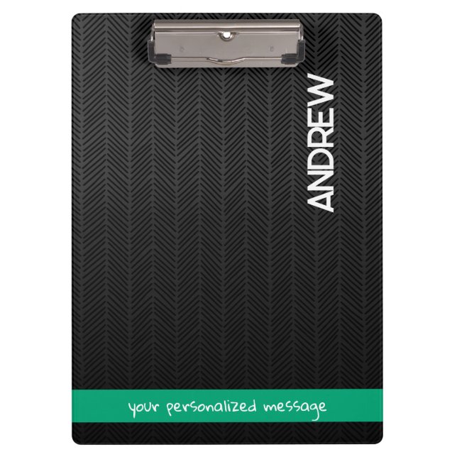 Custom Name & Message Personalized Modern Black Clipboard (Front)