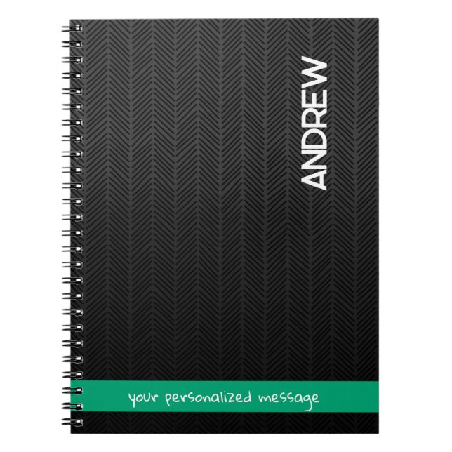 Custom Name & Message Personalized Modern Black Notebook (Front)