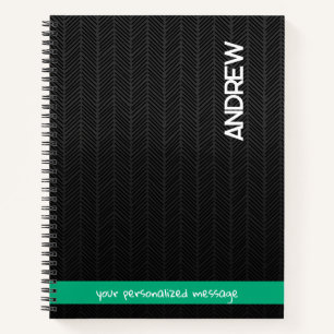 Custom Name & Message Personalized Modern Black Notebook
