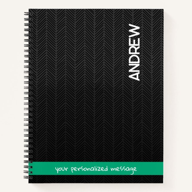 Custom Name & Message Personalized Modern Black Notebook (Front)