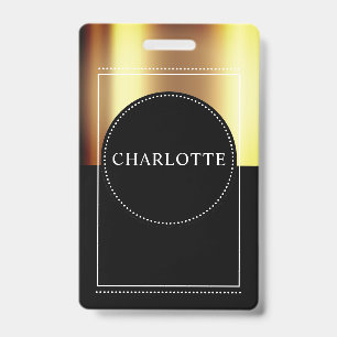 Custom Name Metallic Gold Black Badge