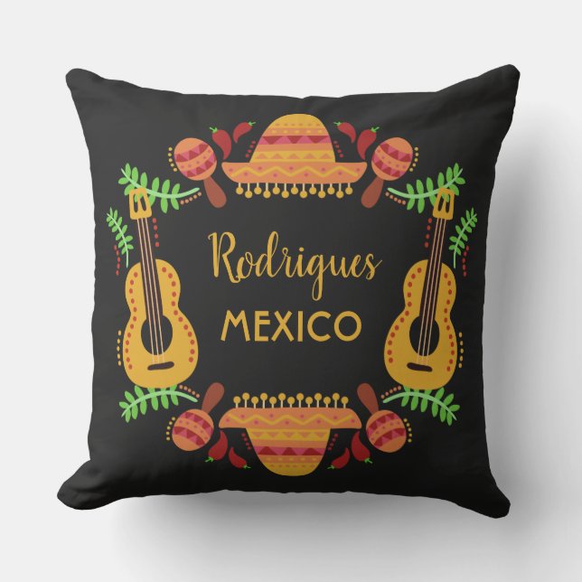 Custom name MEXICO Illustration throw pillows (Front)