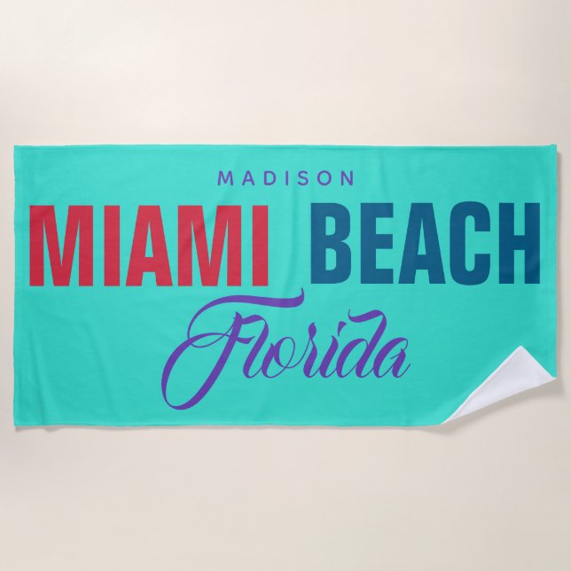 Custom name Miami Beach Florida Towel (Front)