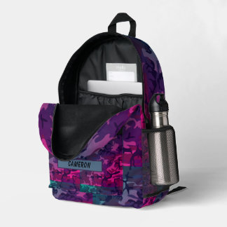 Custom Name Military Purple Grey Camouflage Printed Backpack
