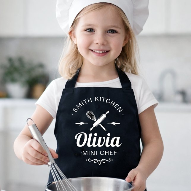 Custom Name Mini Chef Kids Apron with Kitchen Name (Custom Name Mini Chef Kids Apron with Kitchen Name)