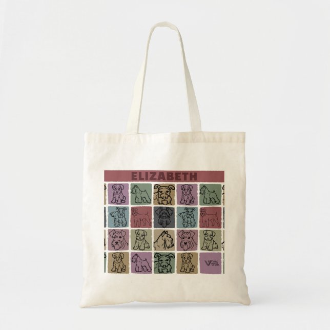 Custom Name Miniature Schnauzer Retro Art Gift Tote Bag (Front)