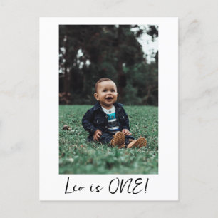 Custom Name Minimal Leo 1st Birthday First Photo Postcard