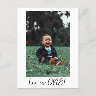 Custom Name Minimal Leo 1st Birthday First Photo Postcard