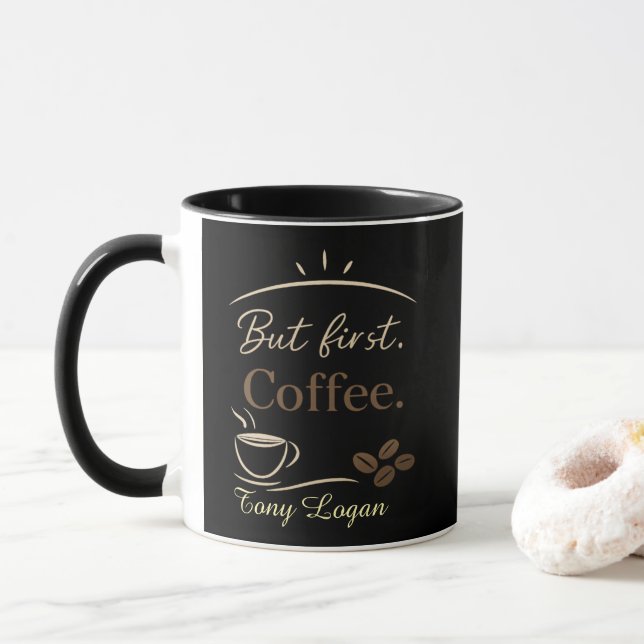 Custom Name Minimalist Coffee Mug Gift (With Donut)