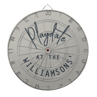 Custom Name Minimalist Gray Navy Blue Playdate  Dartboard