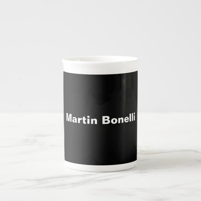 Custom Name Minimalist Modern Black White Bone China Mug (Front)