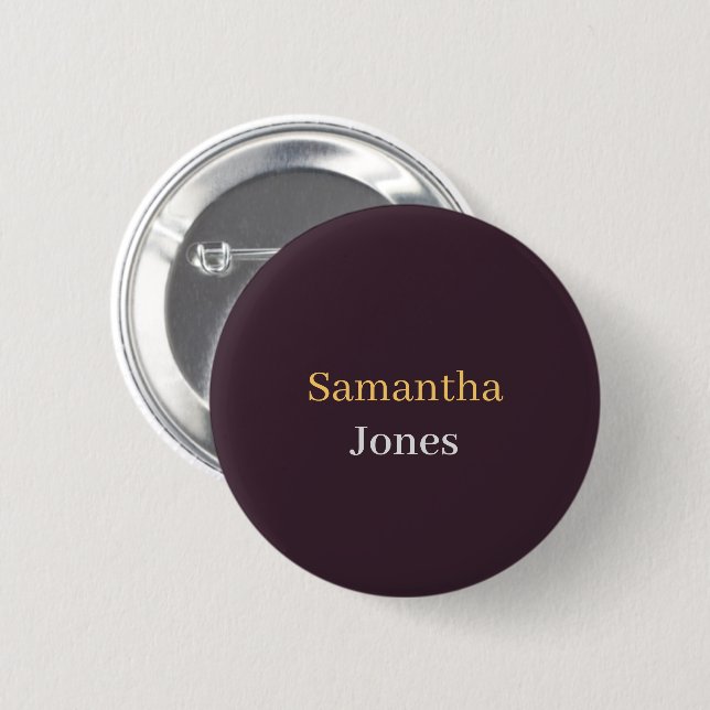 Custom name minimalist modern burgundy 2 inch round button (Front & Back)