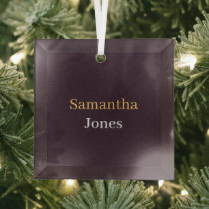 Custom name minimalist modern burgundy glass ornament
