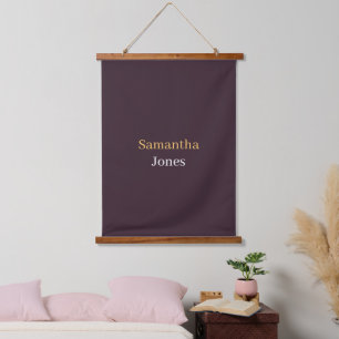 Custom name minimalist modern burgundy hanging tapestry