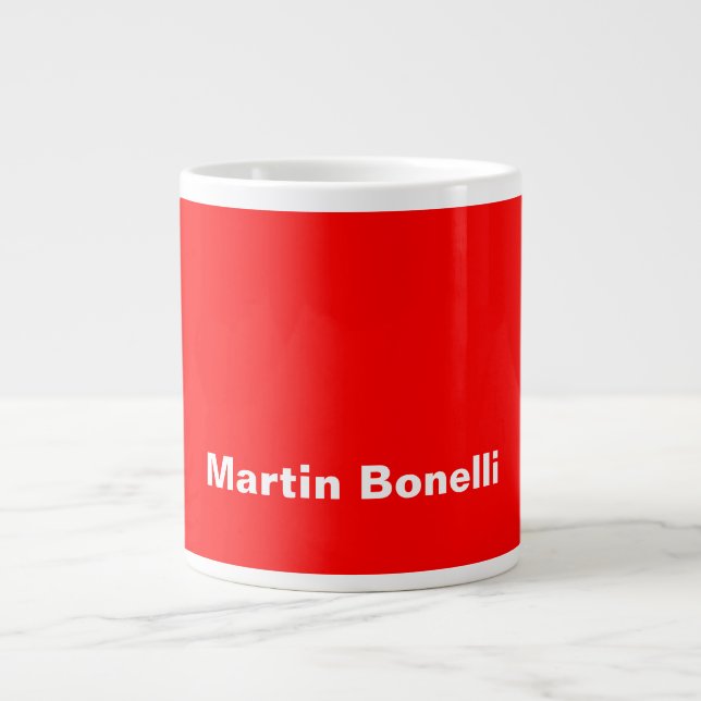 Custom Name Minimalist Modern Red White Large Coffee Mug (Front)