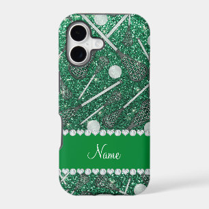 Custom name mint green glitter lacrosse sticks