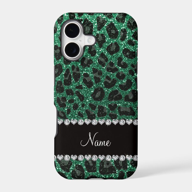 Custom name mint green glitter leopard print (Back)