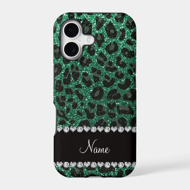 Custom name mint green glitter leopard print (Back)