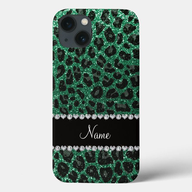 Custom name mint green glitter leopard print Case-Mate iPhone case (Back)