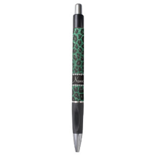 Custom name mint green glitter leopard print pen