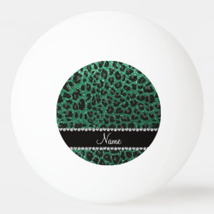 Custom name mint green glitter leopard print ping pong ball