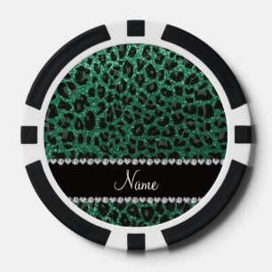Custom name mint green glitter leopard print poker chips