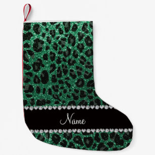 Custom name mint green glitter leopard print small christmas stocking