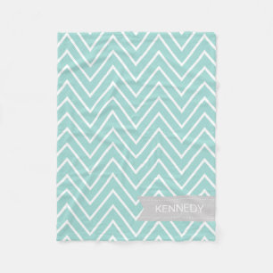 Custom Name Mint Green Grey Chevron Pattern Fleece Blanket