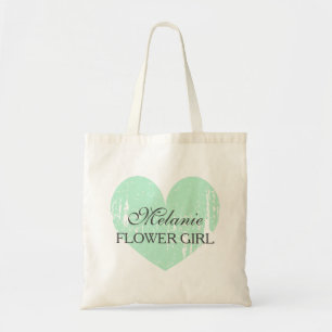 Custom name mint grey flower girl wedding tote bag