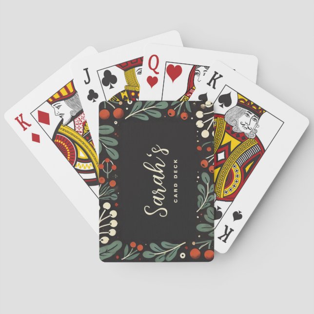 Custom Name Mistletoe Wreath Pattern Poker Cards (Back)