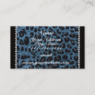 Custom name misty blue glitter leopard print business card