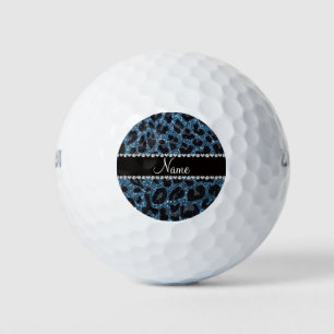 Custom name misty blue glitter leopard print golf balls