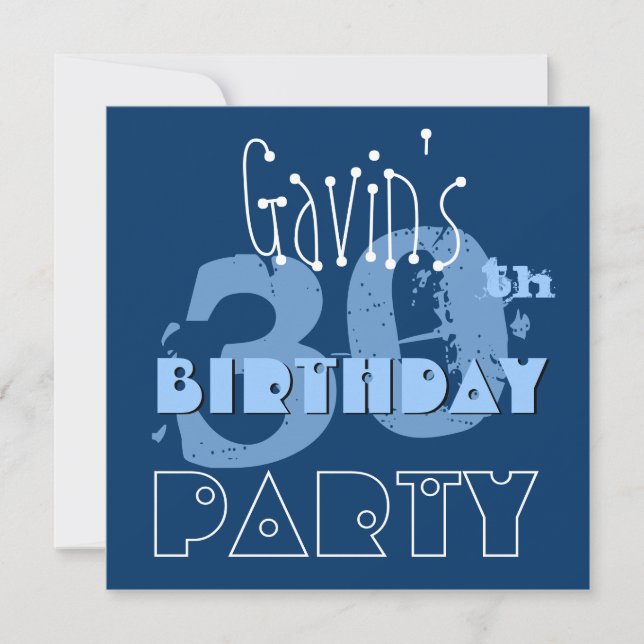 Custom Name Modern 30th Birthday Huesof Blue Invitation (Front)