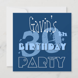 Custom Name Modern 30th Birthday Huesof Blue Invitation