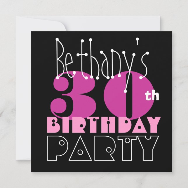 Custom Name Modern 30th Birthday Pink Black S411 Invitation (Front)