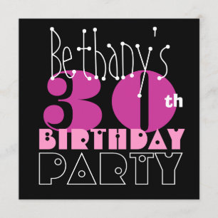 Custom Name Modern 30th Birthday Pink Black S411 Invitation